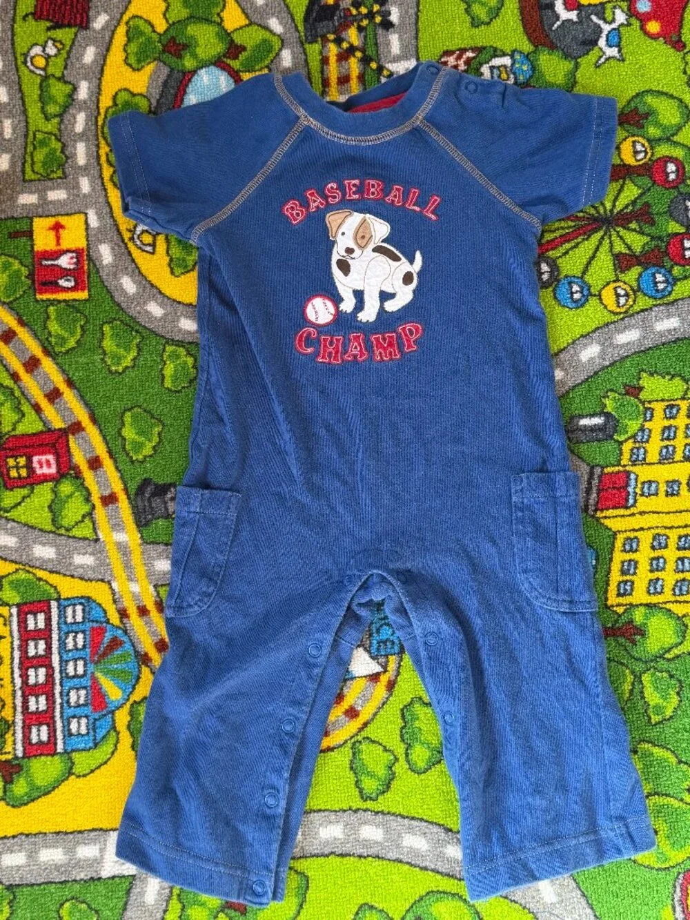 2007 Gymboree Blue Dog Baseball Champ One Piece Baby Toddler Size 12-18M